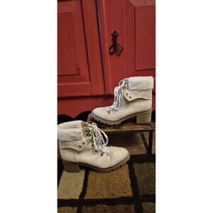 Jelly Pop Sz 11 Mission Fur Hiking Boots Ivory Color Chukka Rubber Heel EUC
